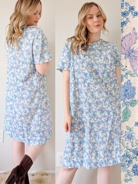 Vintage Butterfly Floral Short Sleeve 60s / 70s Day Shirt Dress